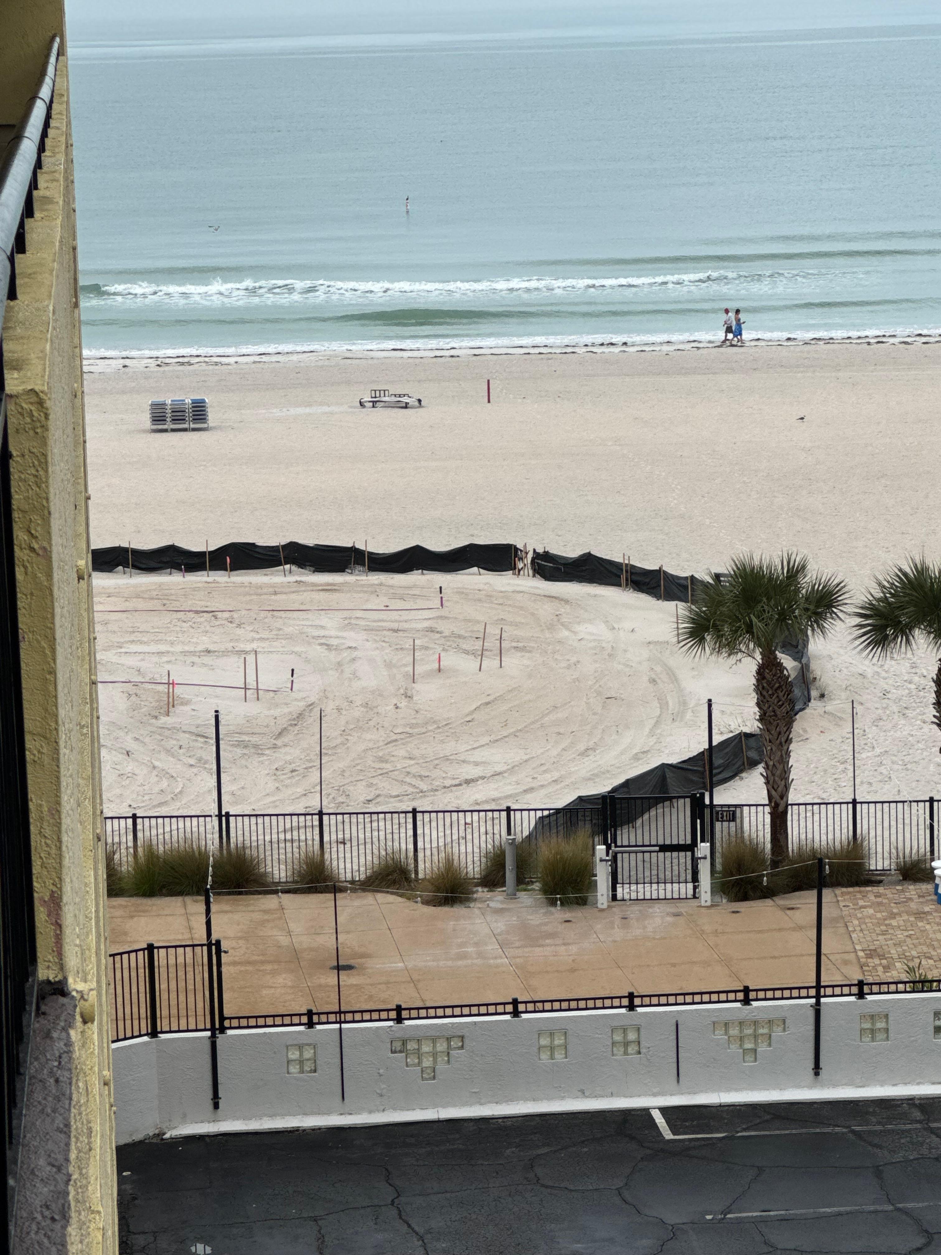 Half the parking lot was blocked off for construction. 