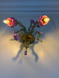 One of the small scones in the Rose Room. I wish I had taken a photo of the main chandelier!