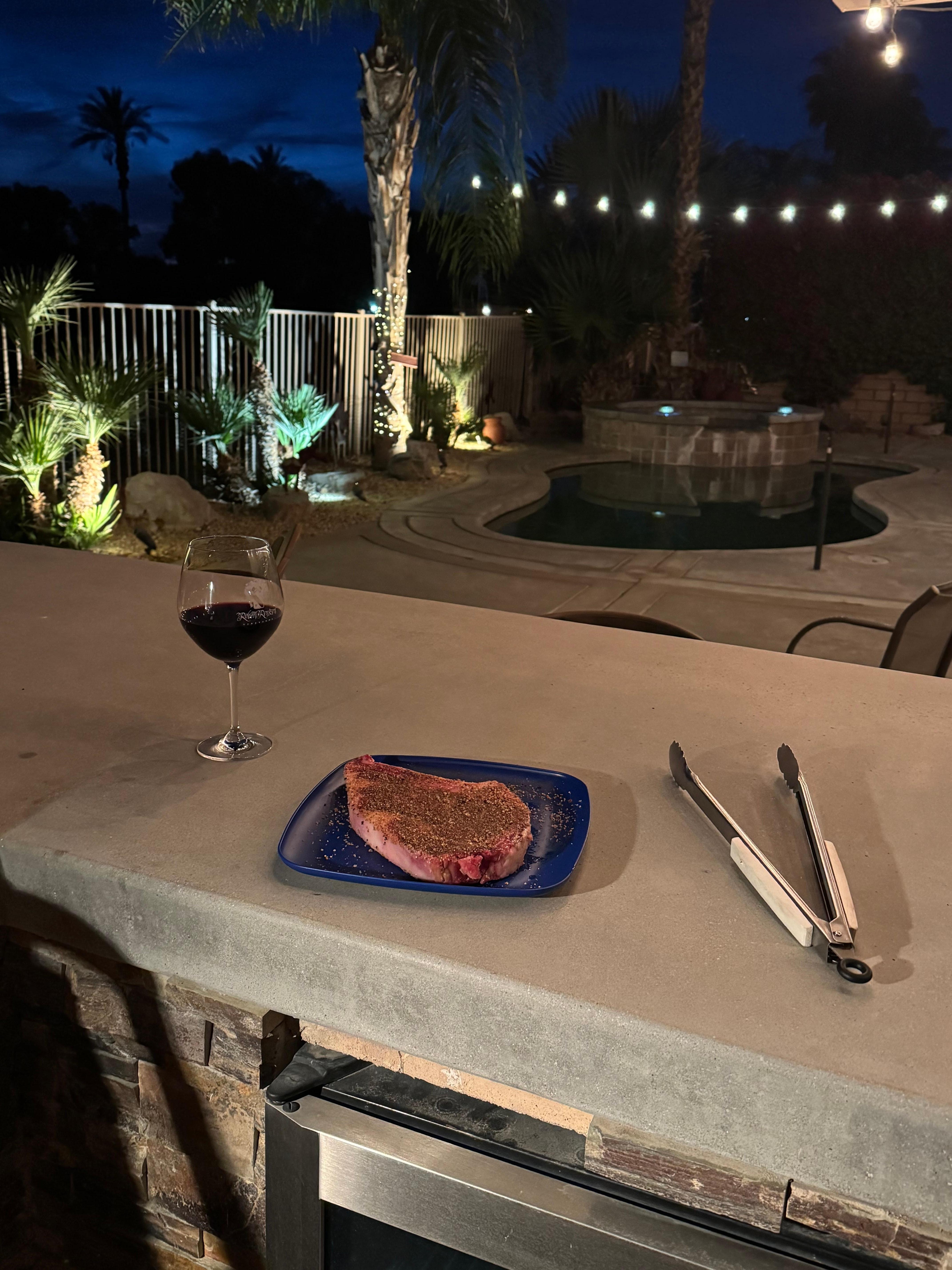 Steak getting ready to hit the heat.