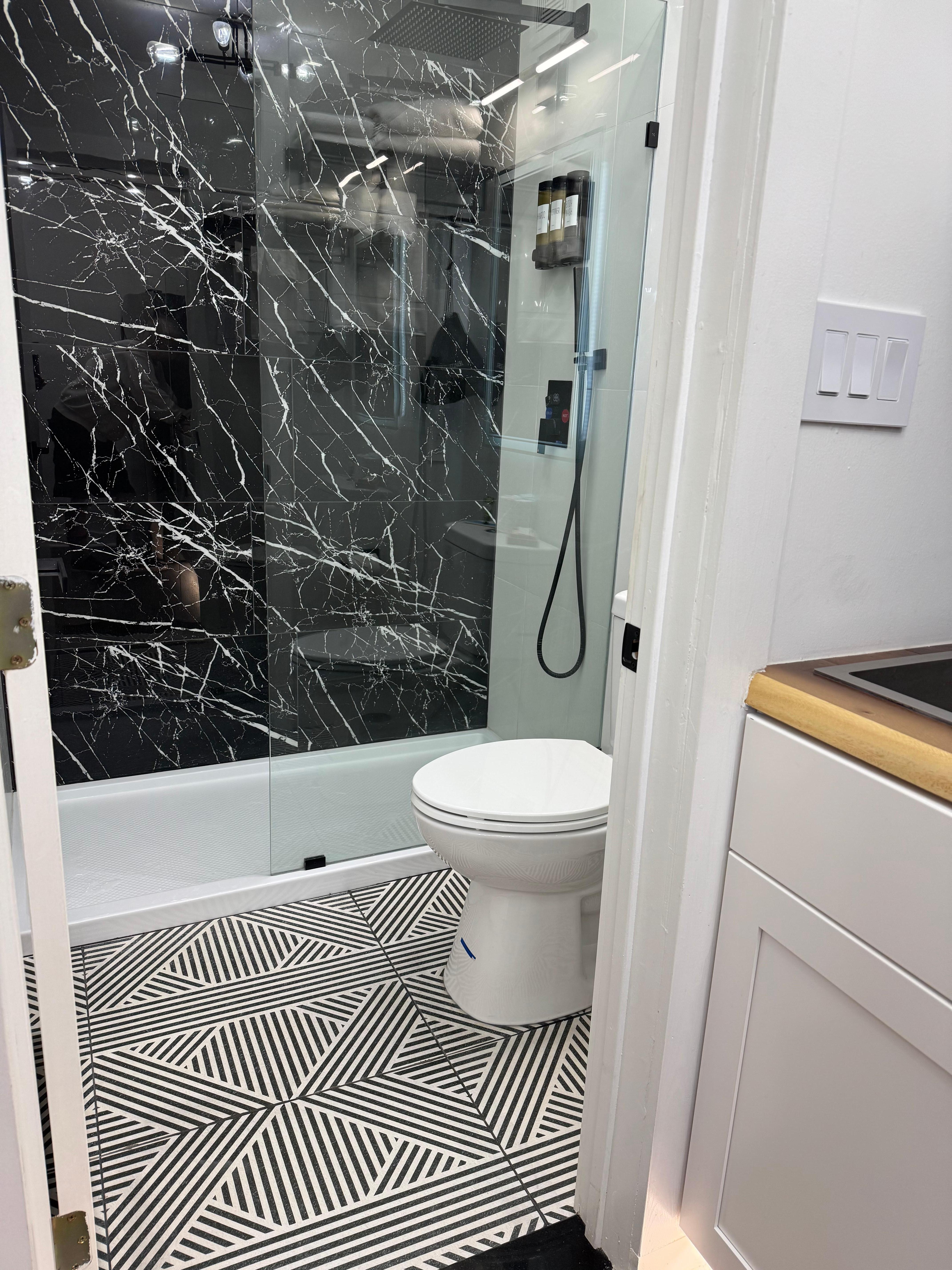 There is no sink in the bathroom instead you use the one in the kitchenette which we found odd.