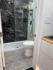 There is no sink in the bathroom instead you use the one in the kitchenette which we found odd.