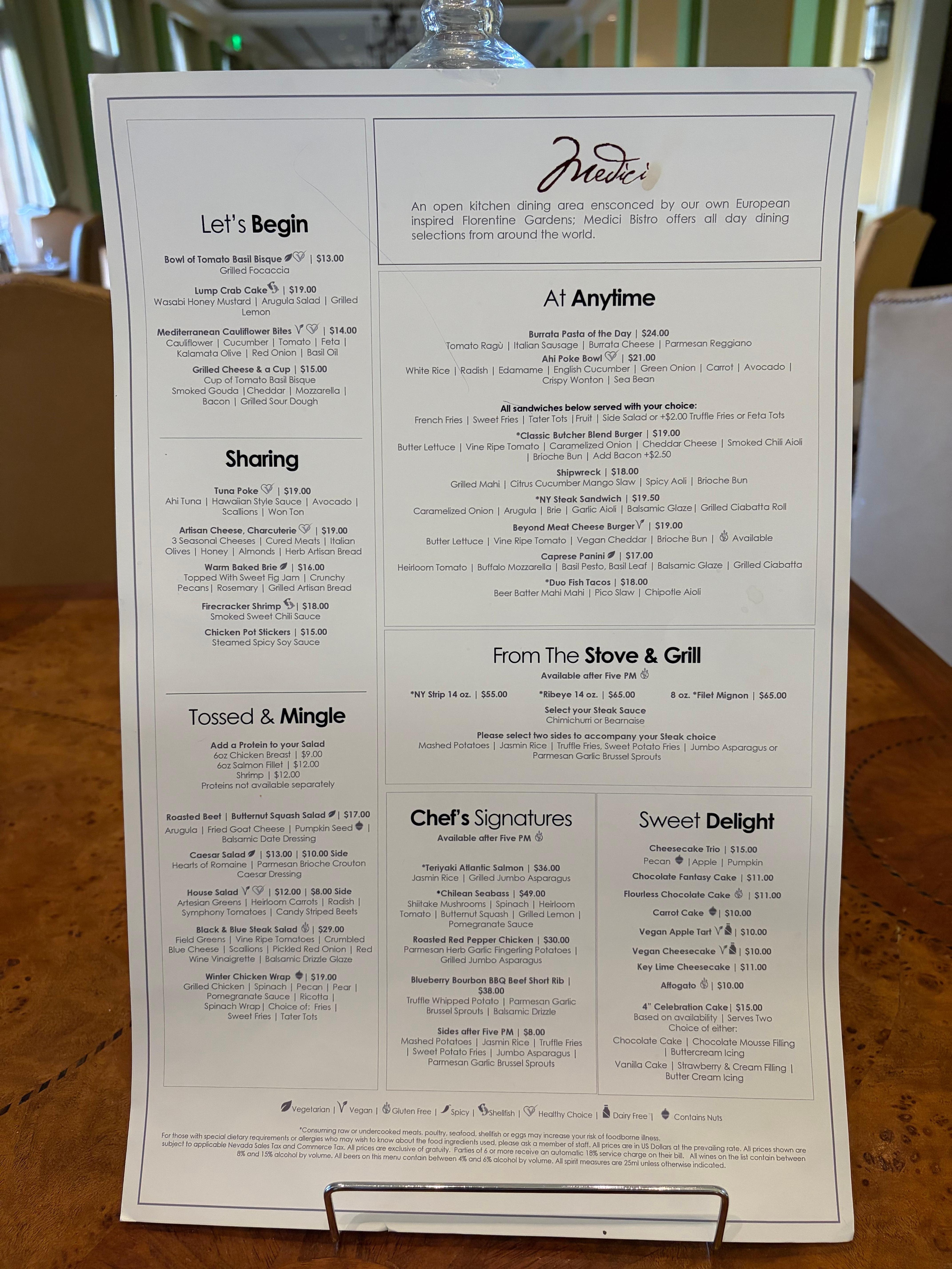 Menu in hotel. 