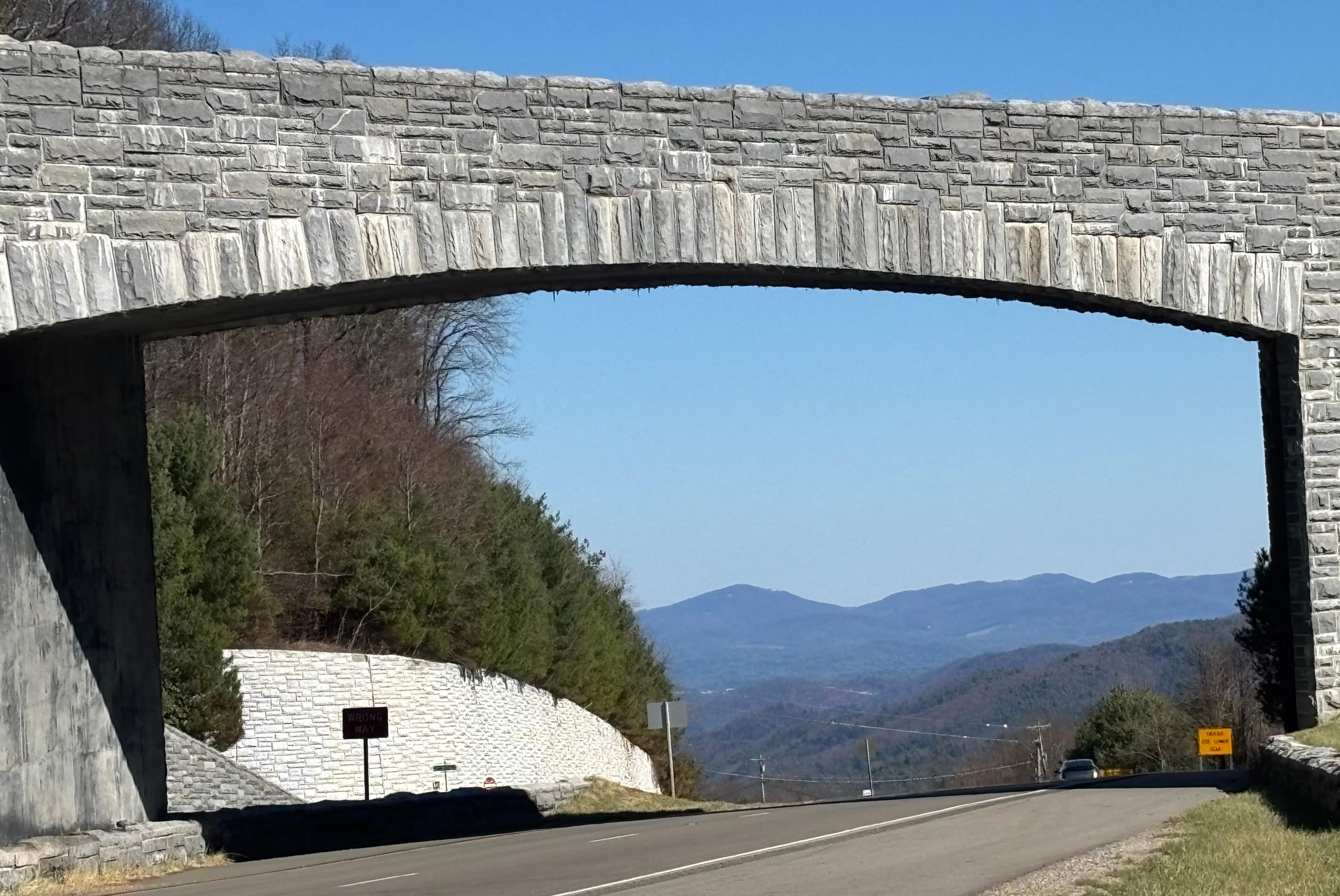 A view of the mountains framed by the Blue Ridge Parkway