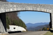 A view of the mountains framed by the Blue Ridge Parkway