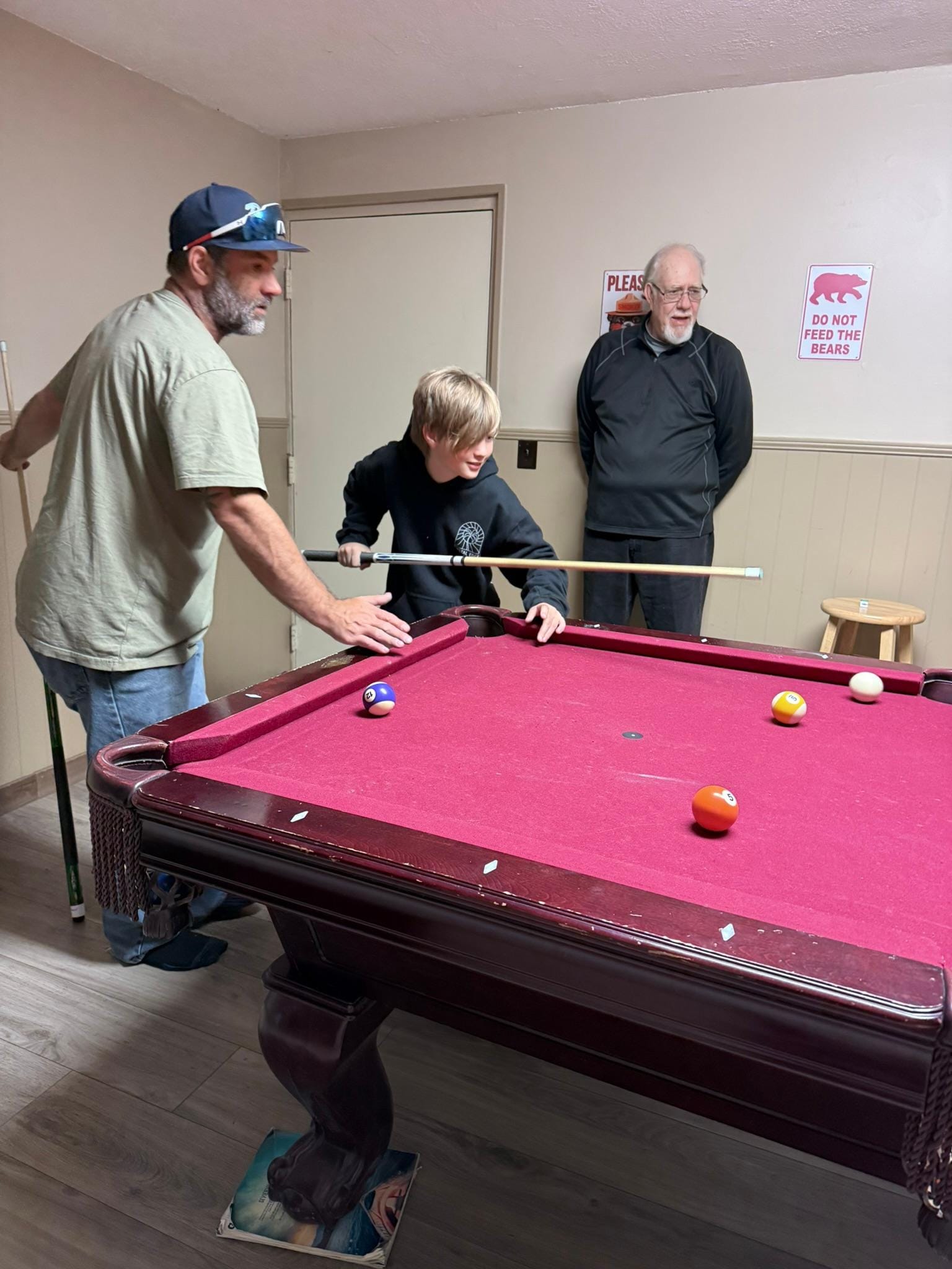 Three generations enjoying the cabin's amenities.