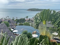 The view to the beach over the hillside pool. There’s also a beachside pool.