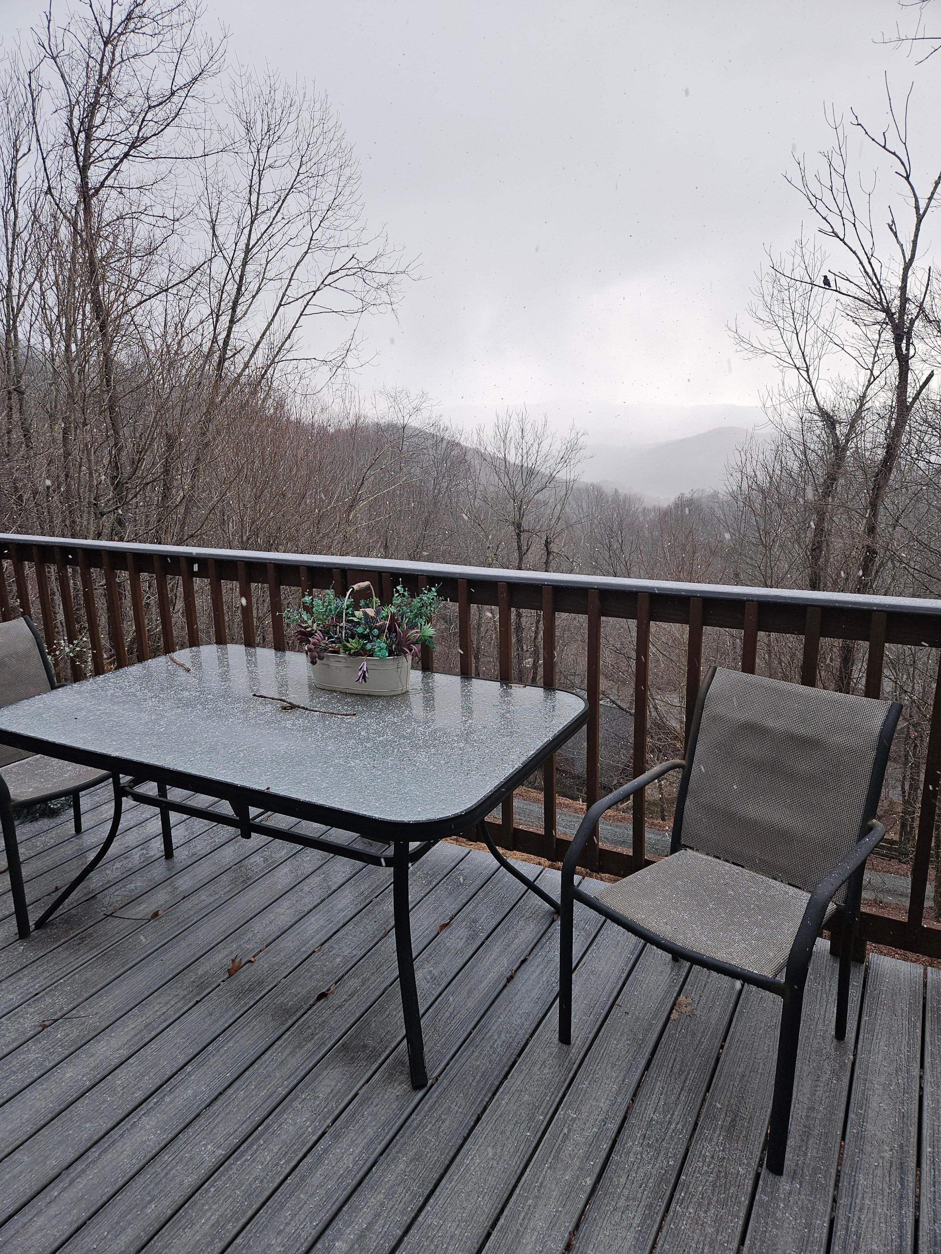 Snow just starting to come down before we checked out. 