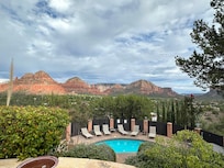 View of the pool and outdoor space.