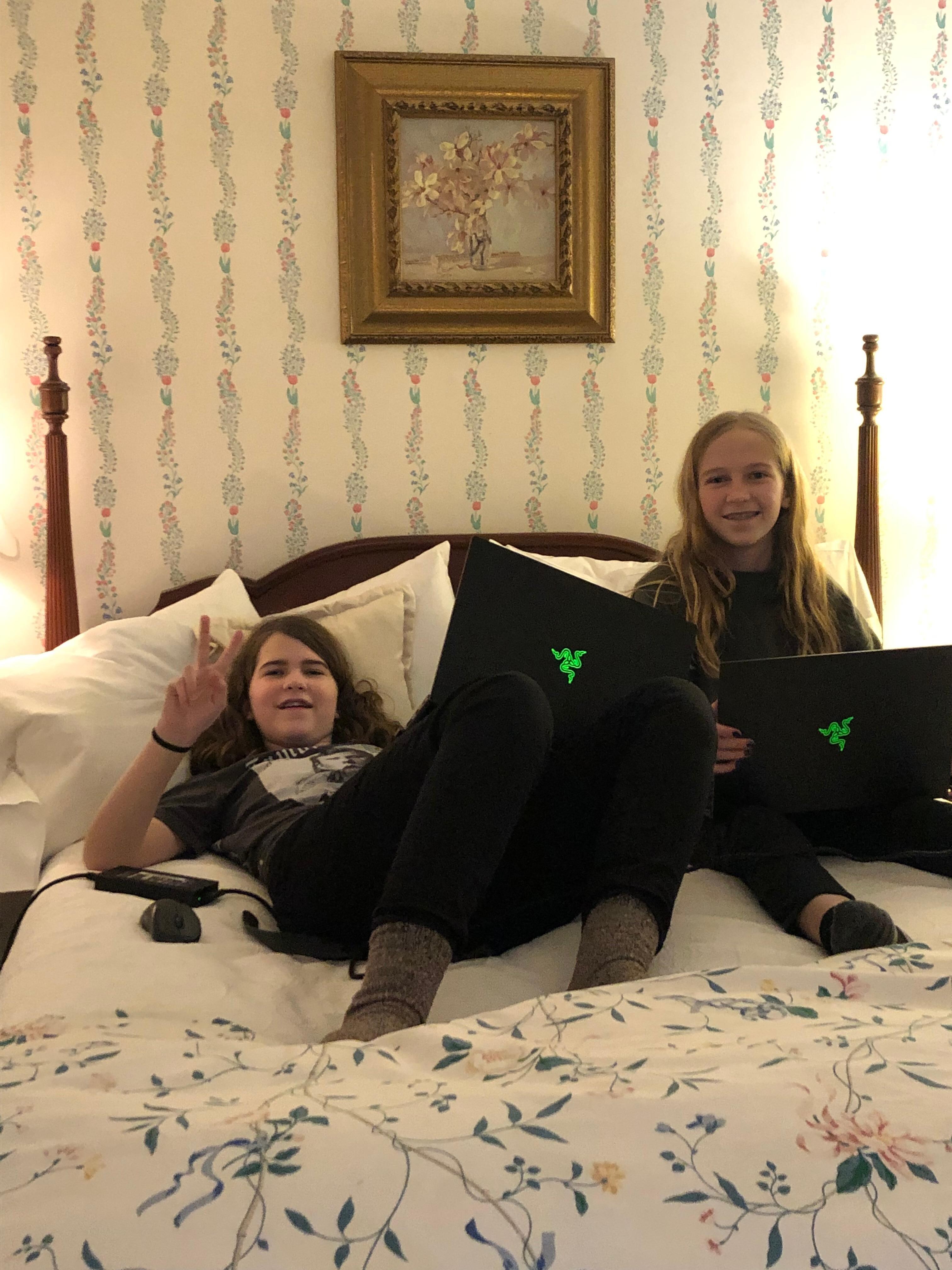 Four poster bed fits two teenage granddaughters 