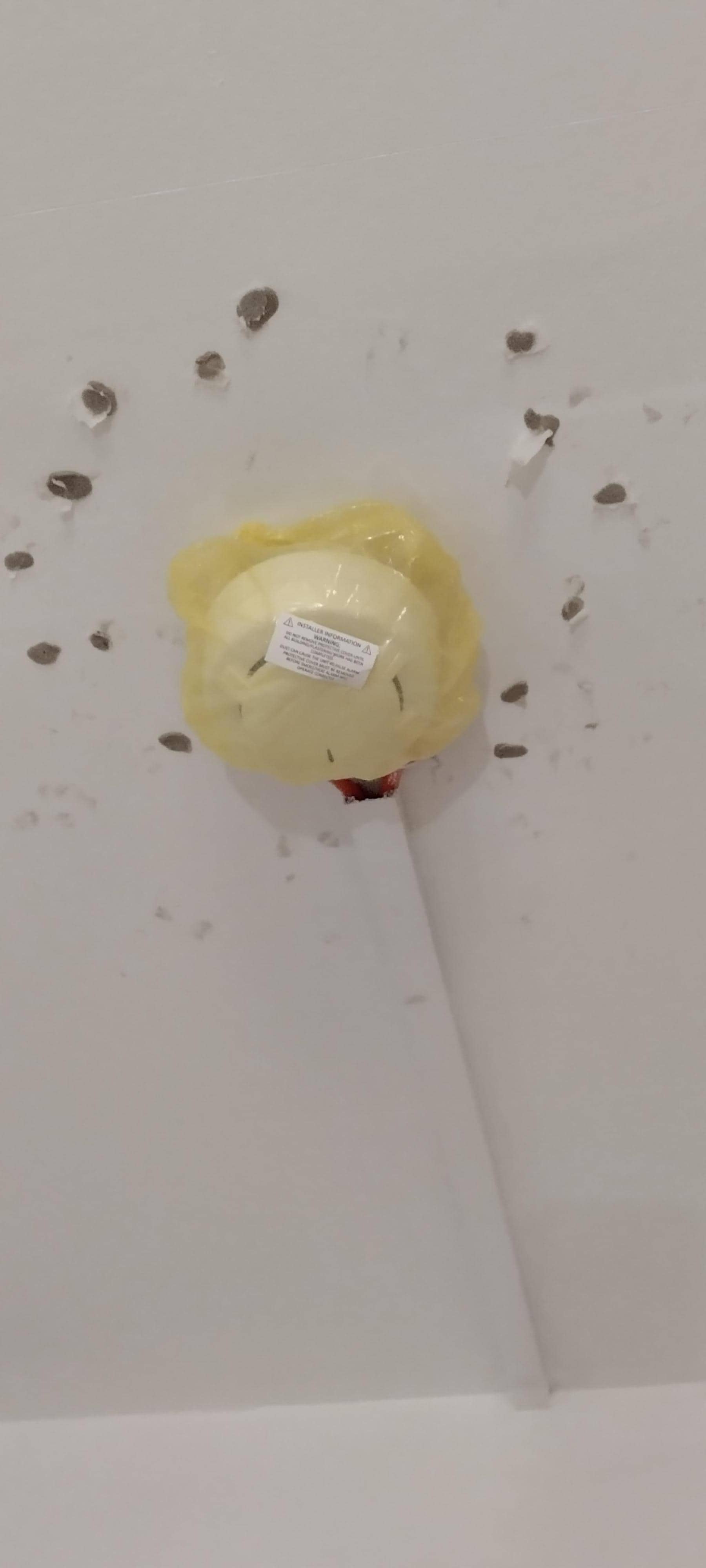 The fire alarm seems to be covered by a plastic bag!