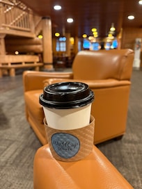 Enjoying our Free lattes from the front desk, sitting in the lobby