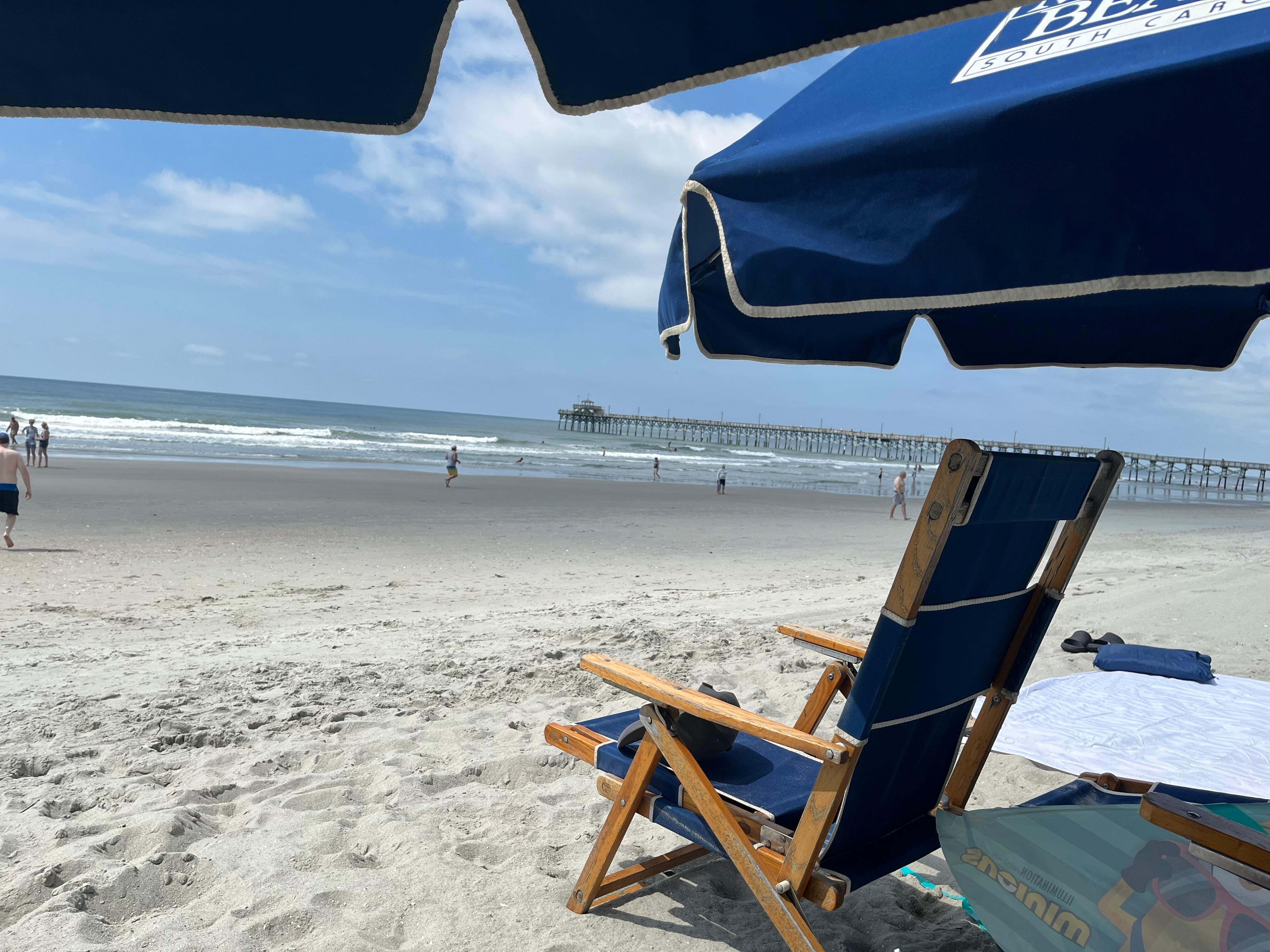 Nice beach chair and umbrella rentals available. 