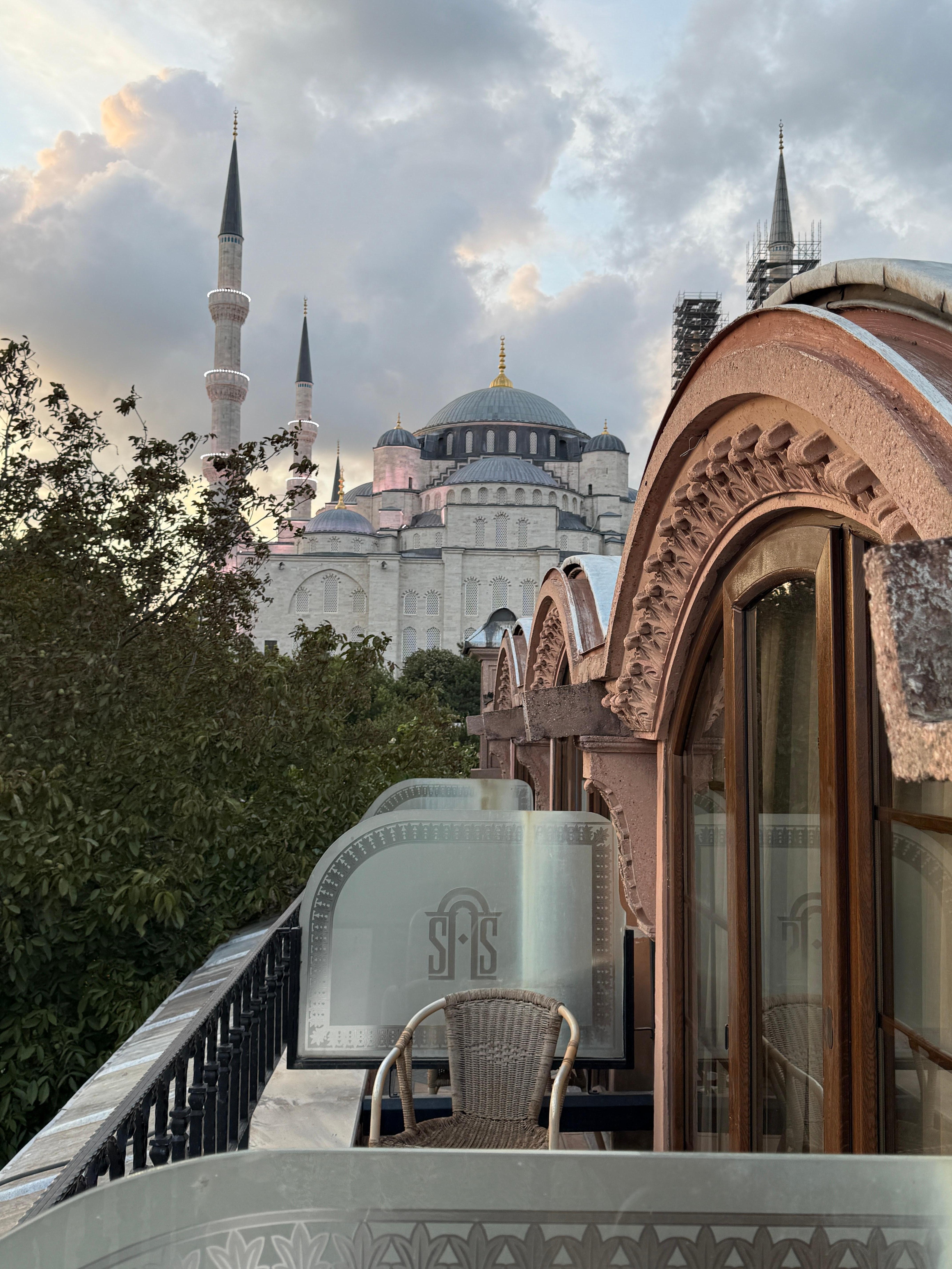 View of the Blue Mosque from our balcony around sunset