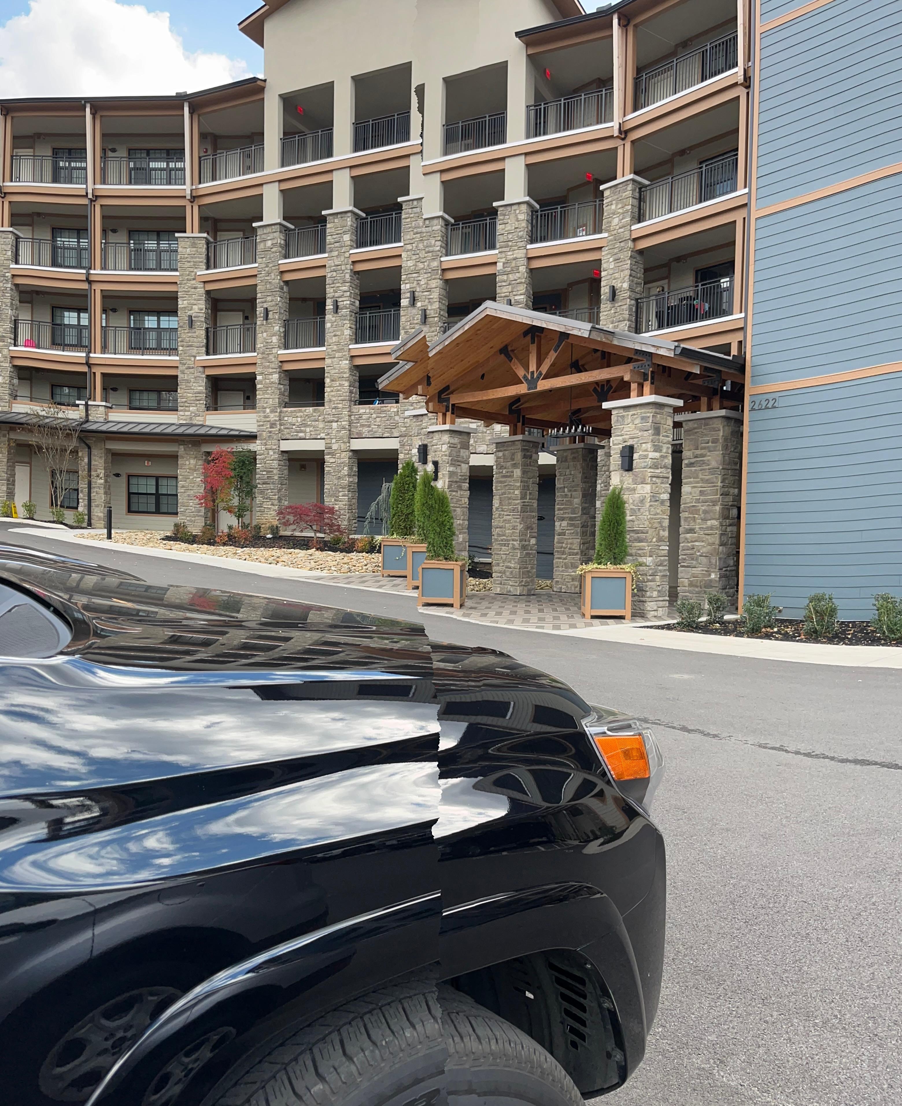 The front of the building