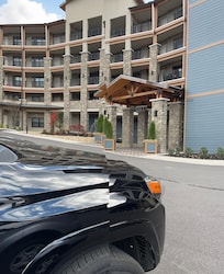 The front of the building