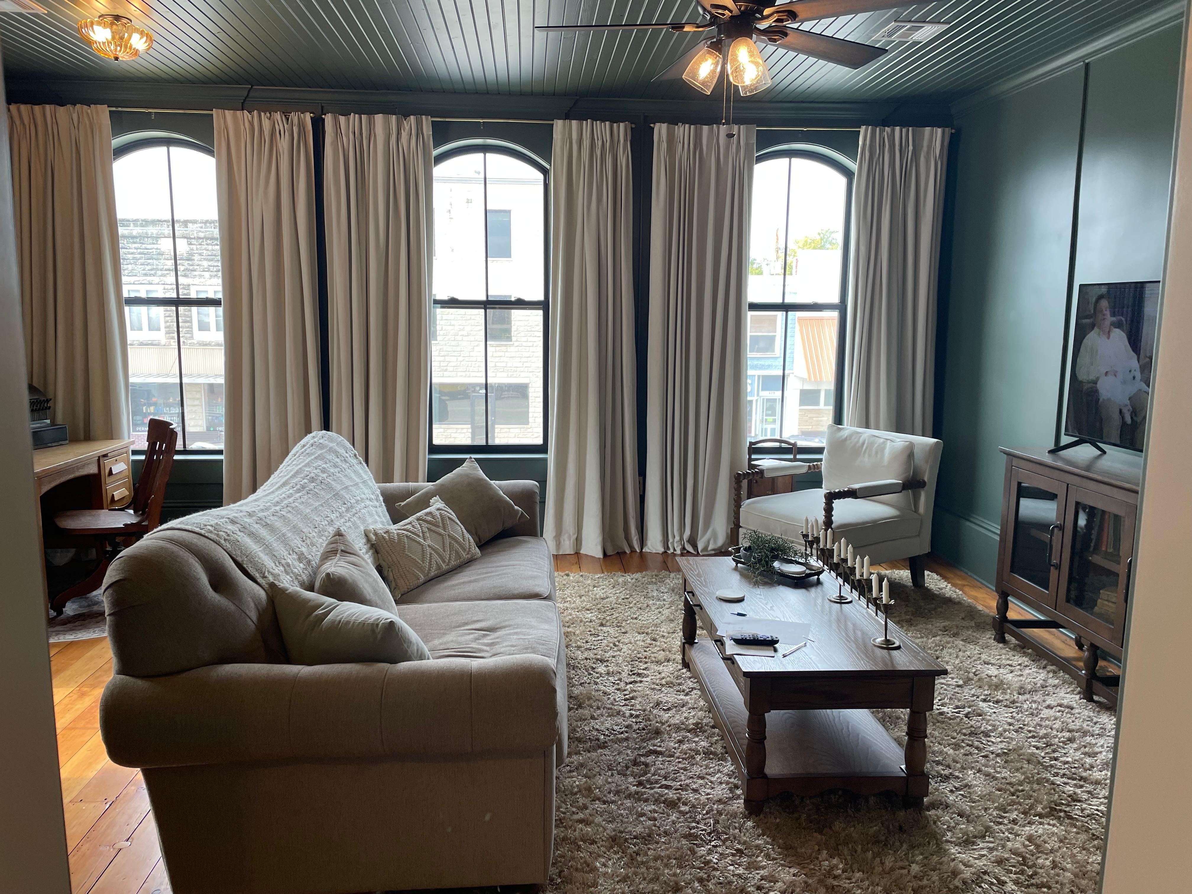 Living room looking out onto Main Street