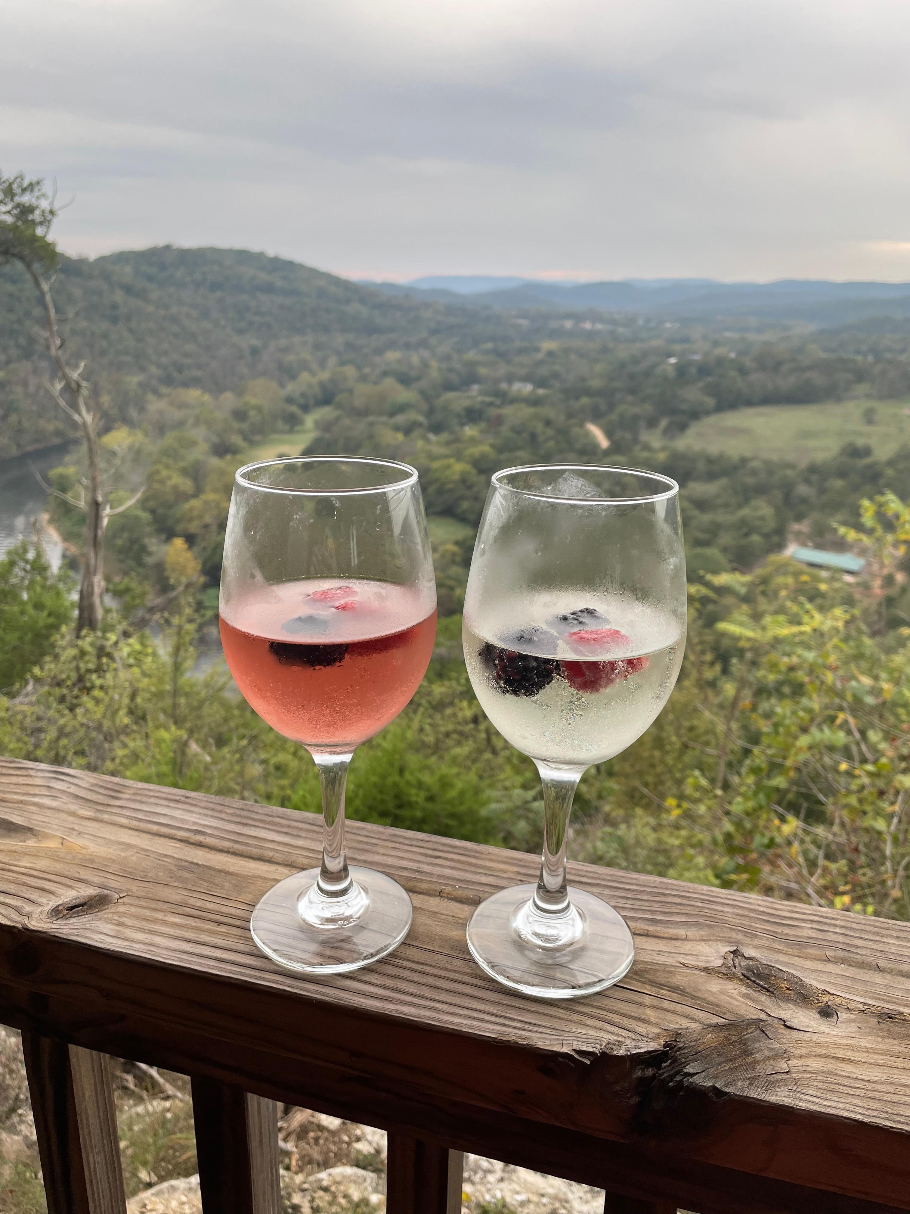 Wine on the deck at sunset