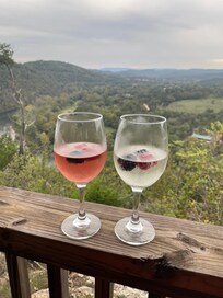Wine on the deck at sunset