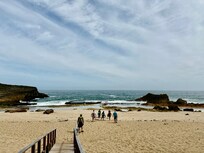 Half mile down the street. Great tide pools for snorkeling!