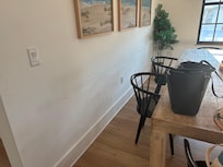 Scuffs on the dining room wall.