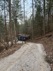 Steep drive down to cabin.