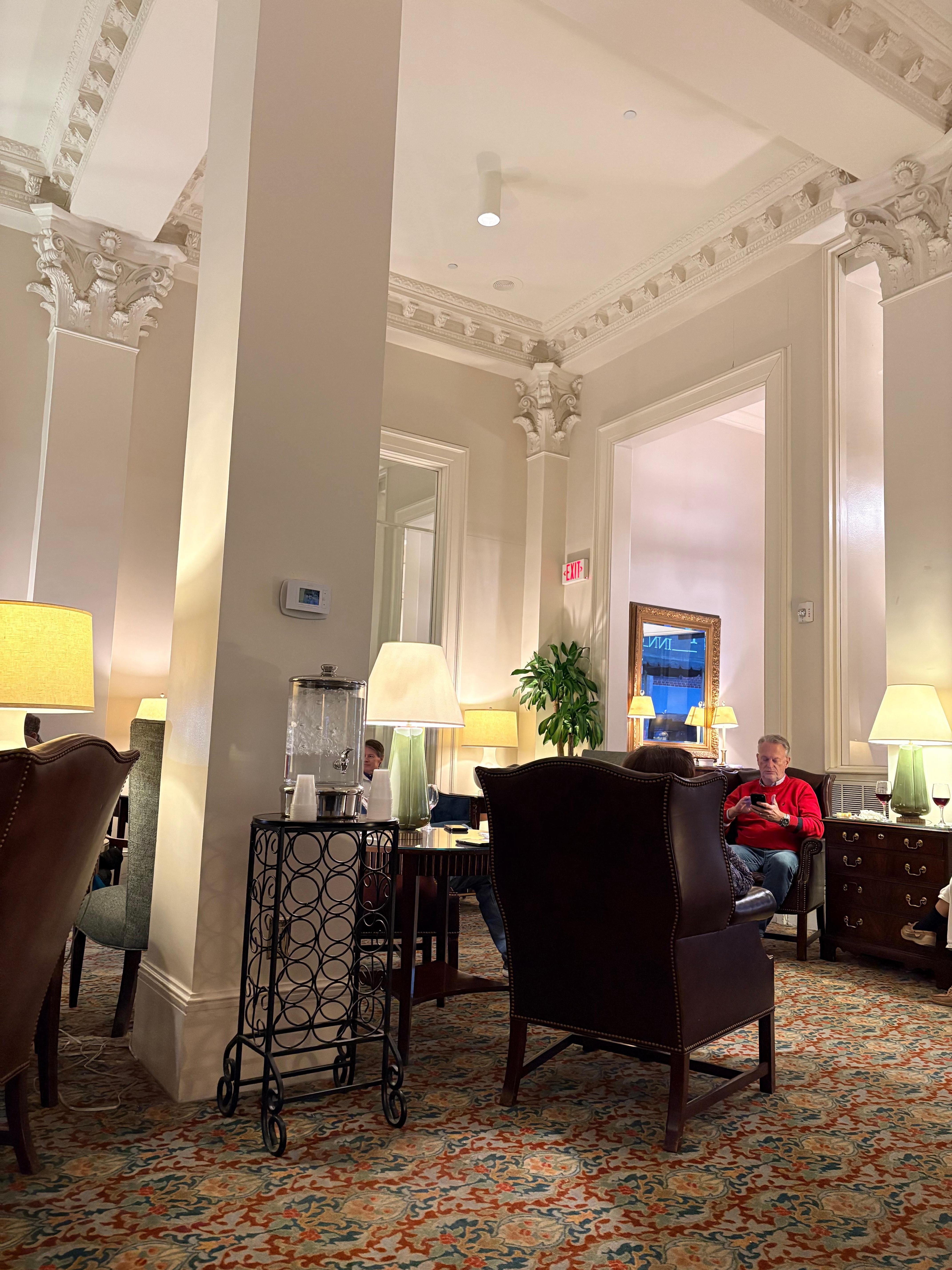 Lobby during complimentary wine & cheese with Jill entertaining on piano