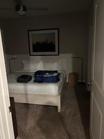 Bedroom with a walk in closet.