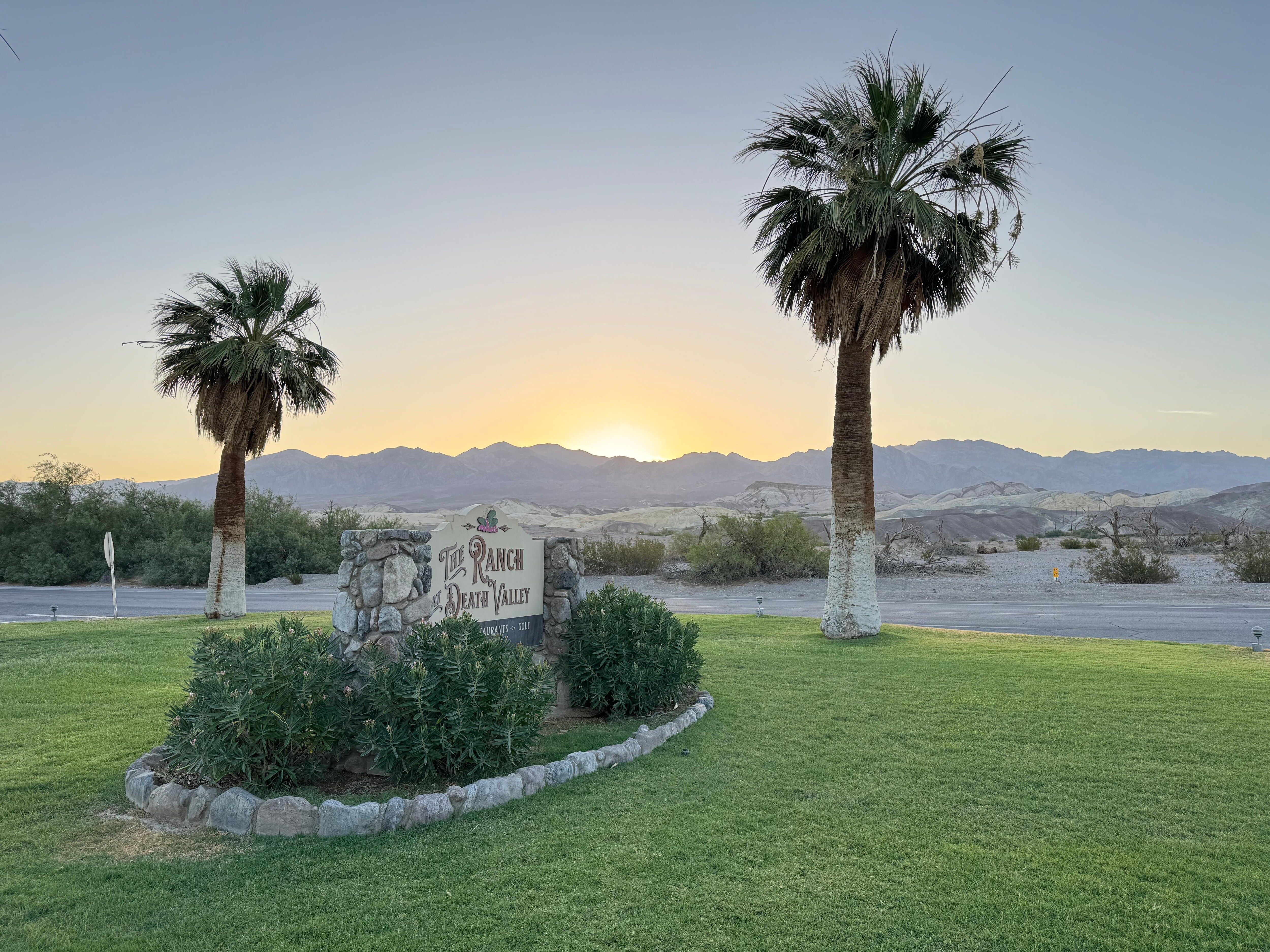 Sunrise at the hotel entrance.
