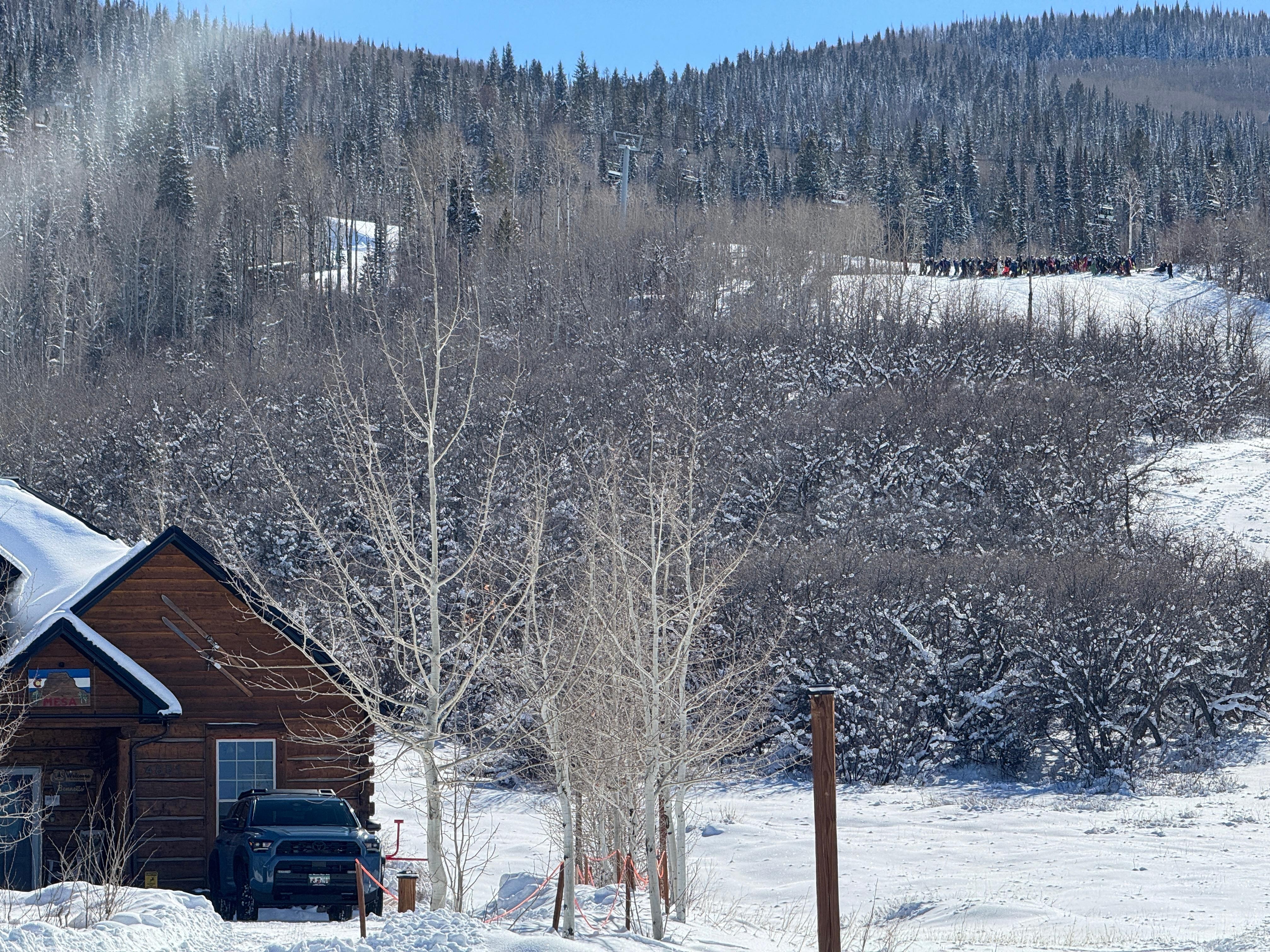 Corner of house and
View of ski slope