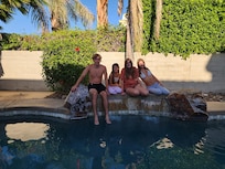 Kids photo over the waterfall.