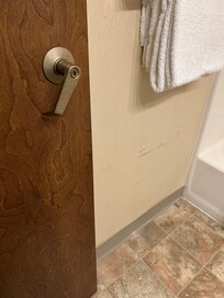 Broken doorknob and missing toilet paper holder