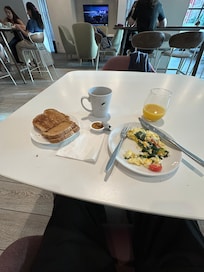 Had a great omelet, orange and coffee.