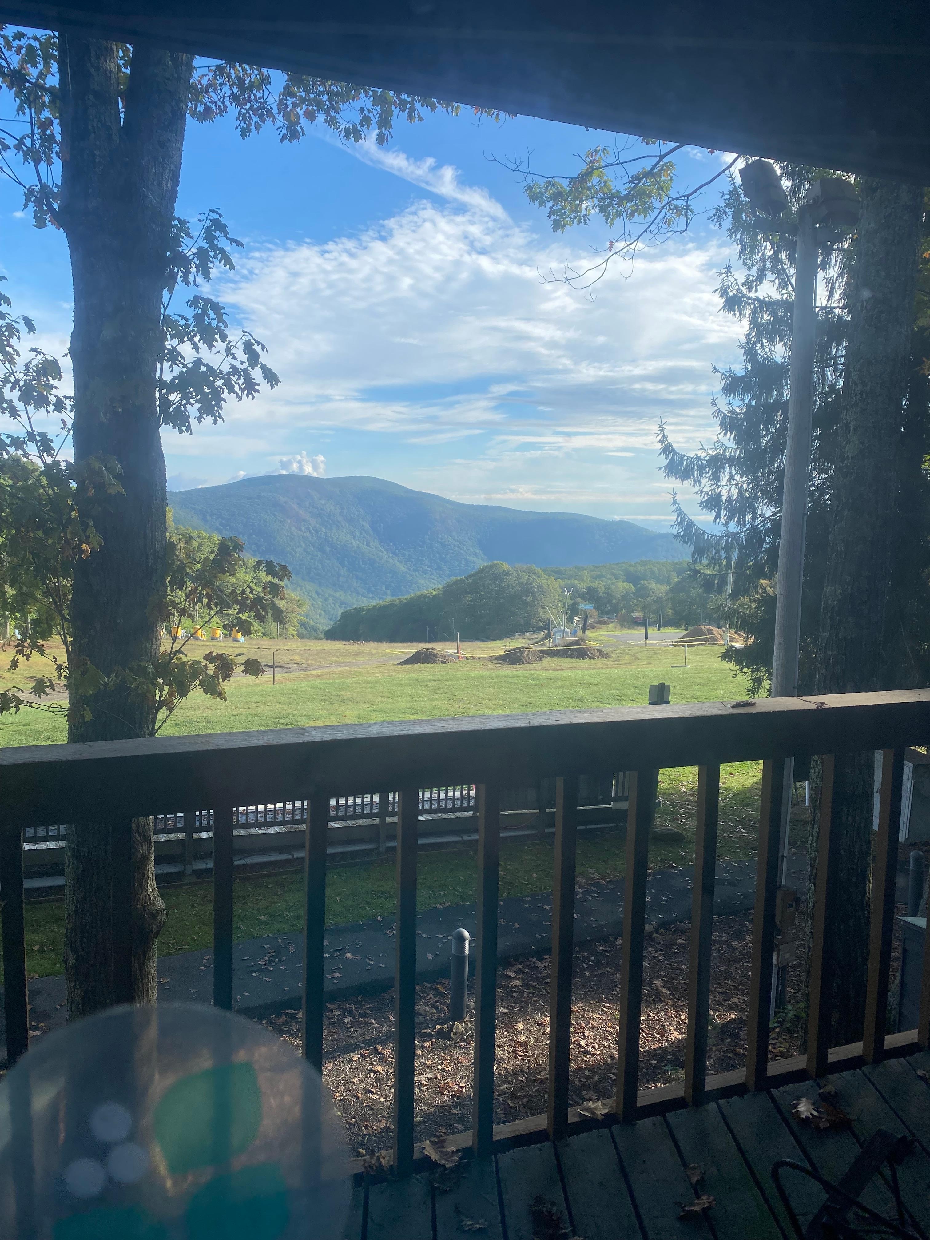 Balcony view over looking bunny slopes. 