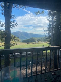 Balcony view over looking bunny slopes.