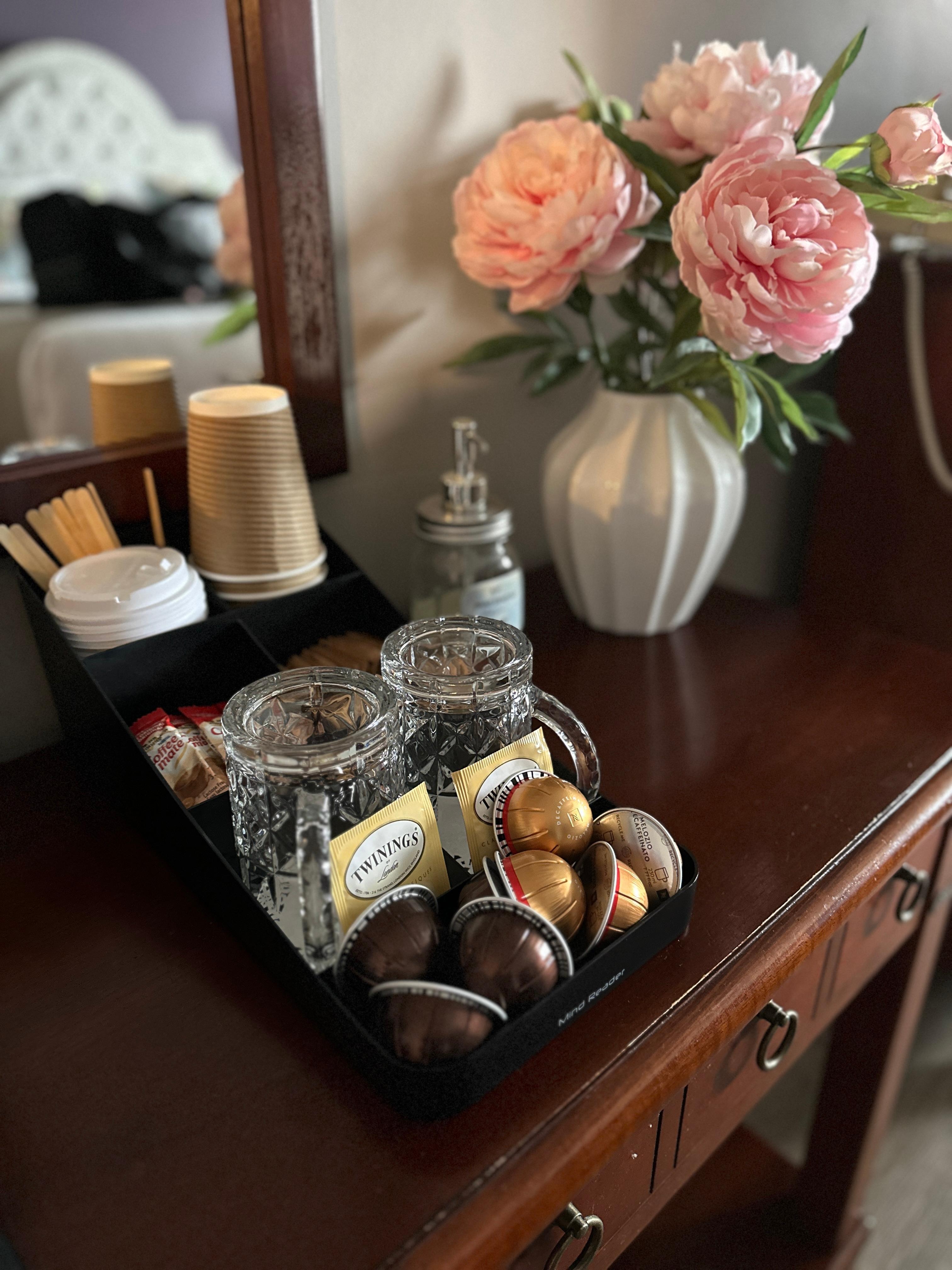 Excellent Nespresso coffees and Lipton Teas. 