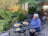 Breakfast by the koi pond