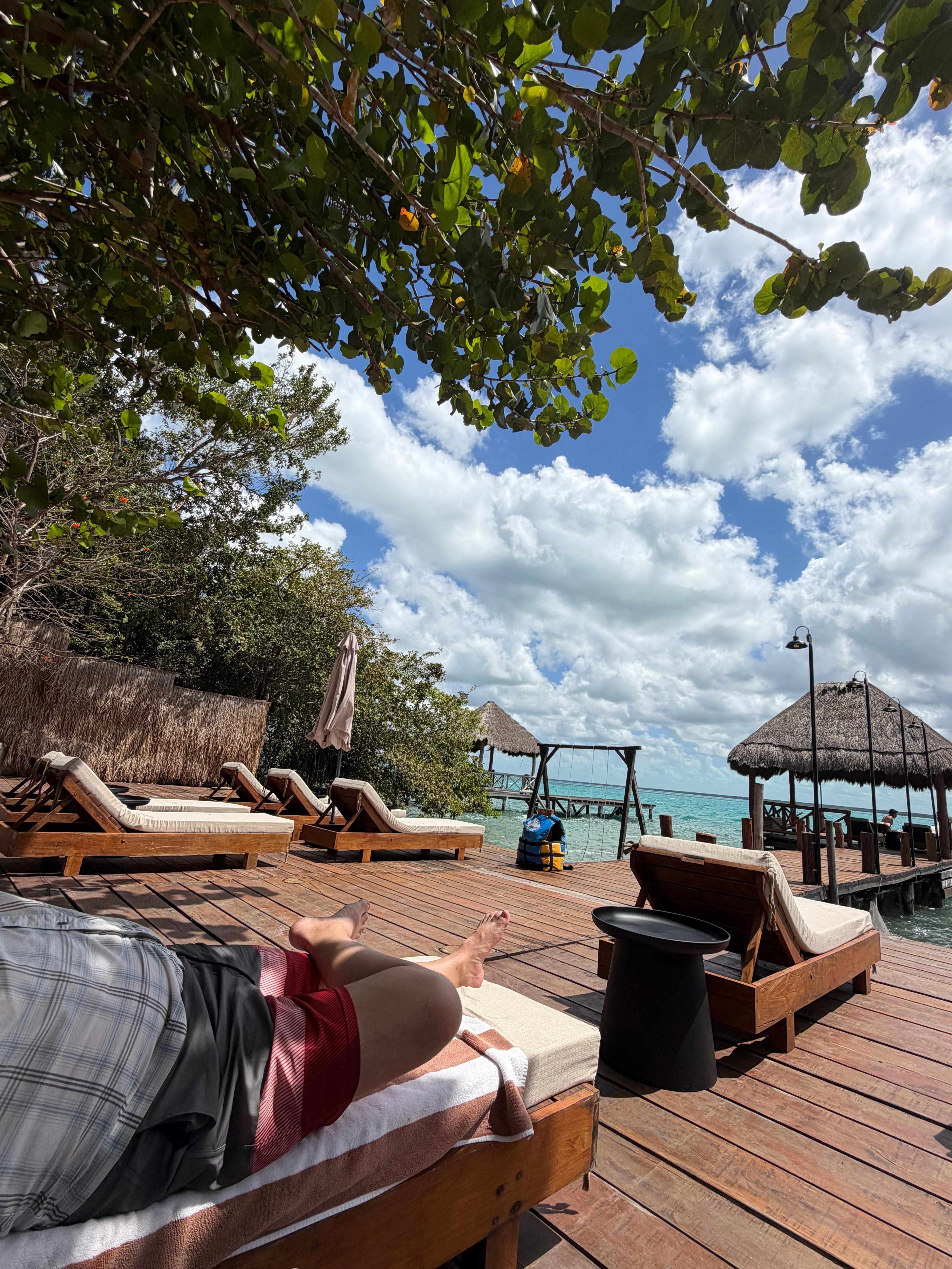 The views are amazing and the lounge chairs so comfy the water in the lake is so warm 