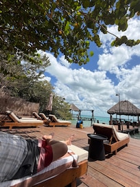 The views are amazing and the lounge chairs so comfy the water in the lake is so warm