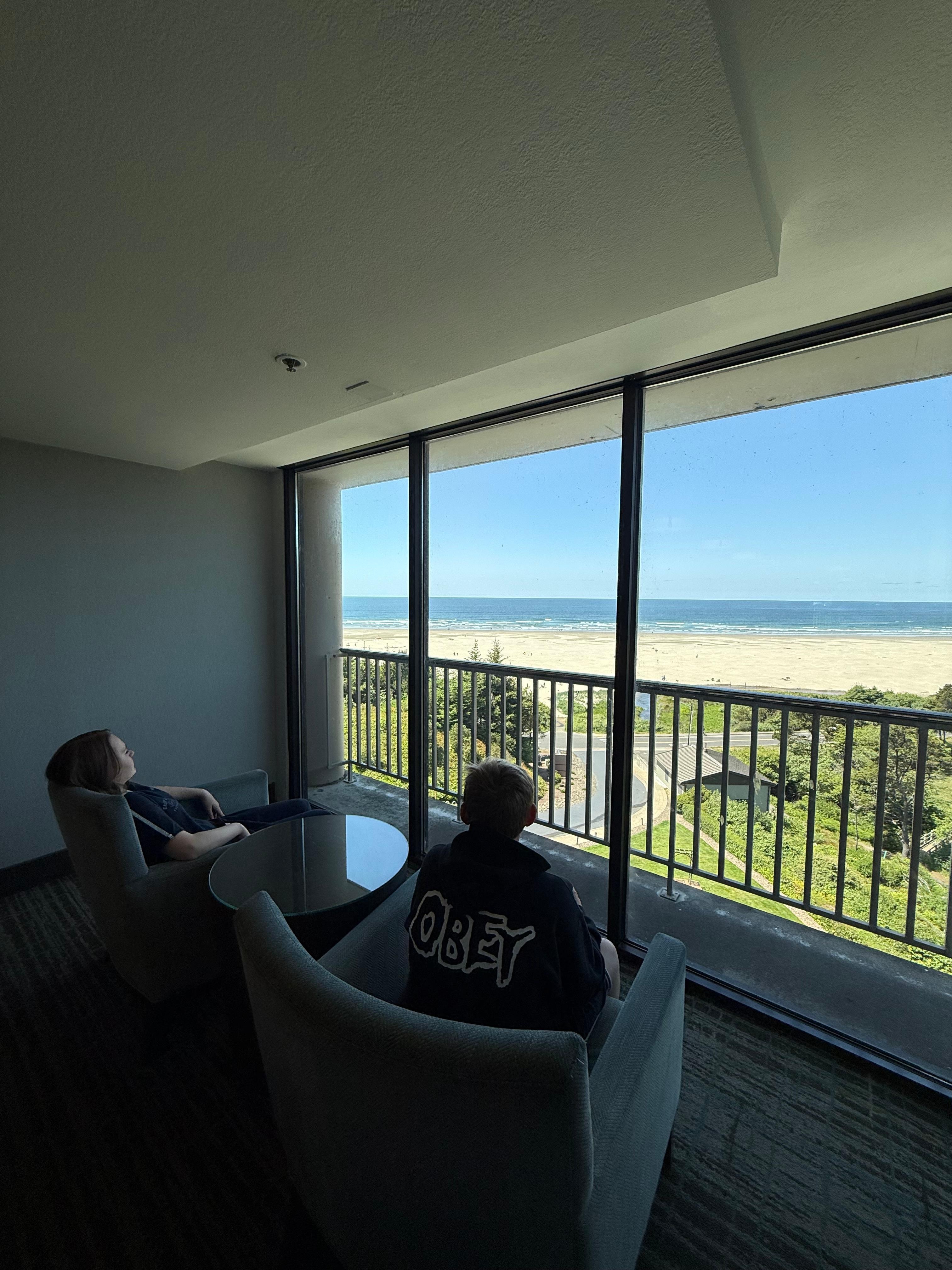 My kids enjoying the view on the 6th floor when checking out.