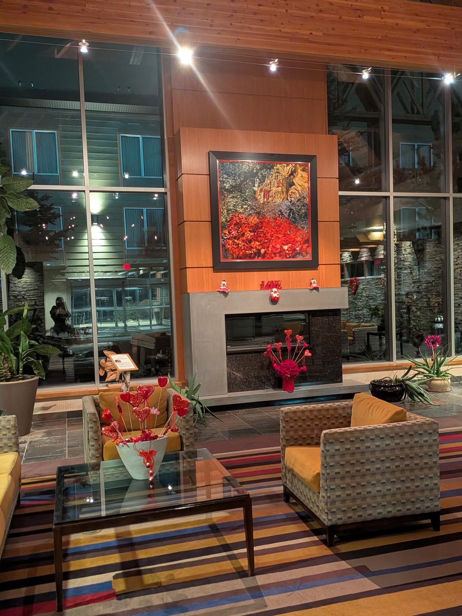 Valentine's day decor, also part of the entrance and open space with beautifully spaced out art, decor and plants