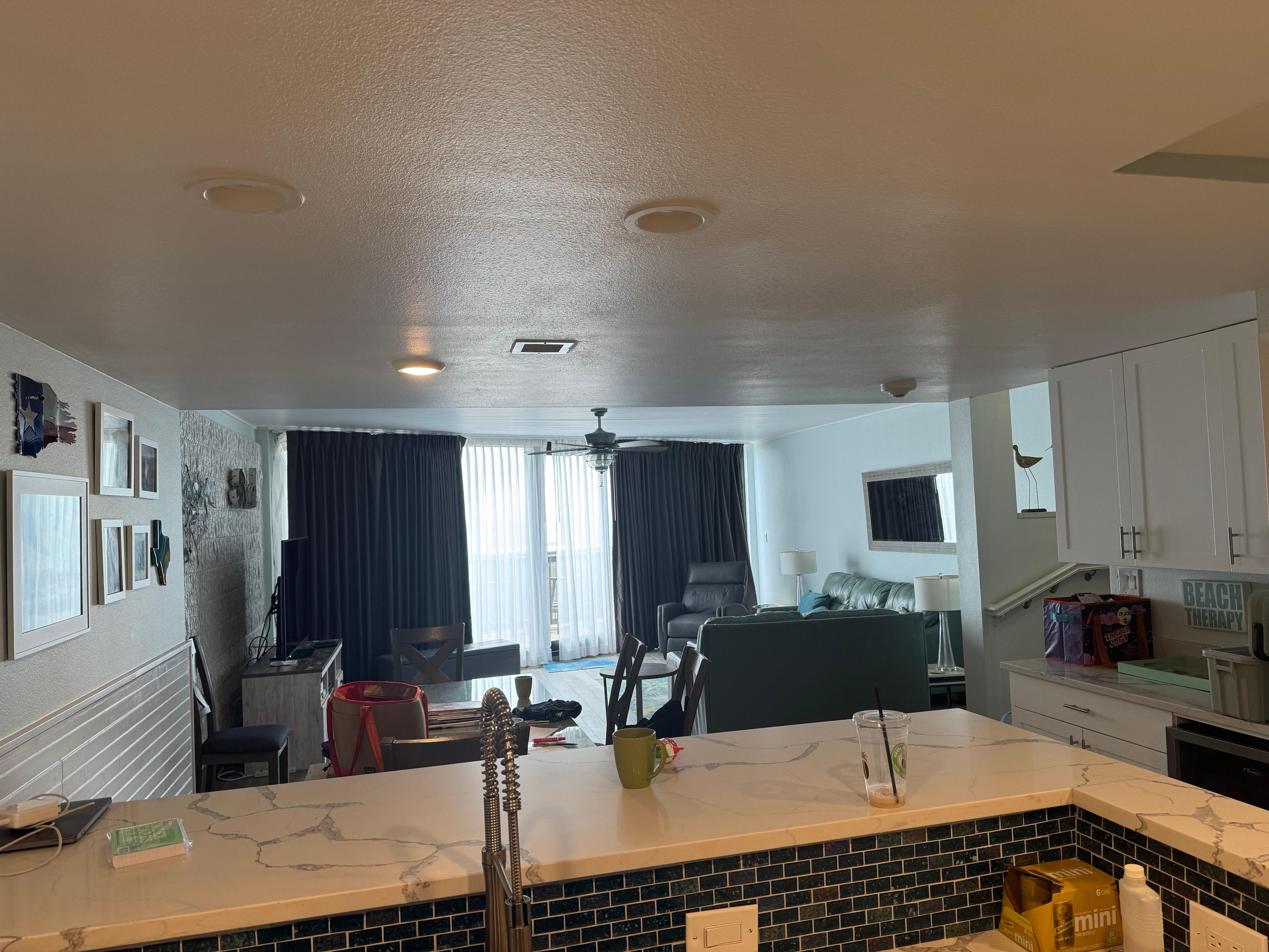 Huge living room with black out shades