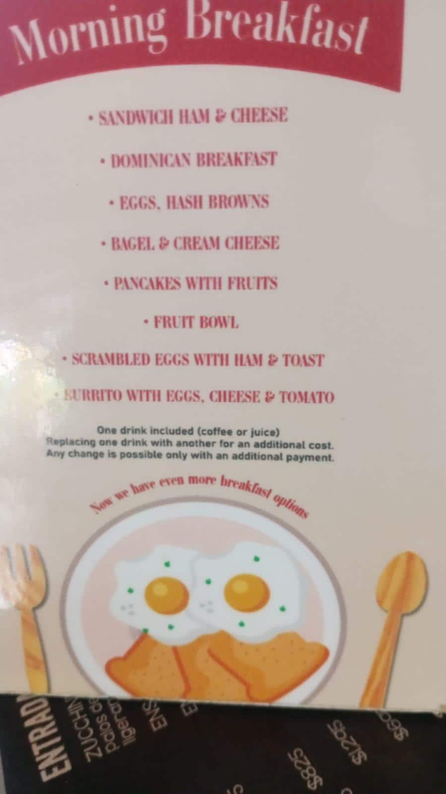 Breakfast menu 