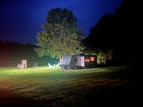 View of camper at night