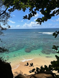 It’s a bit of a hike to Hideaways Beach, not suitable for anyone out of shape, but the beach is beautiful!