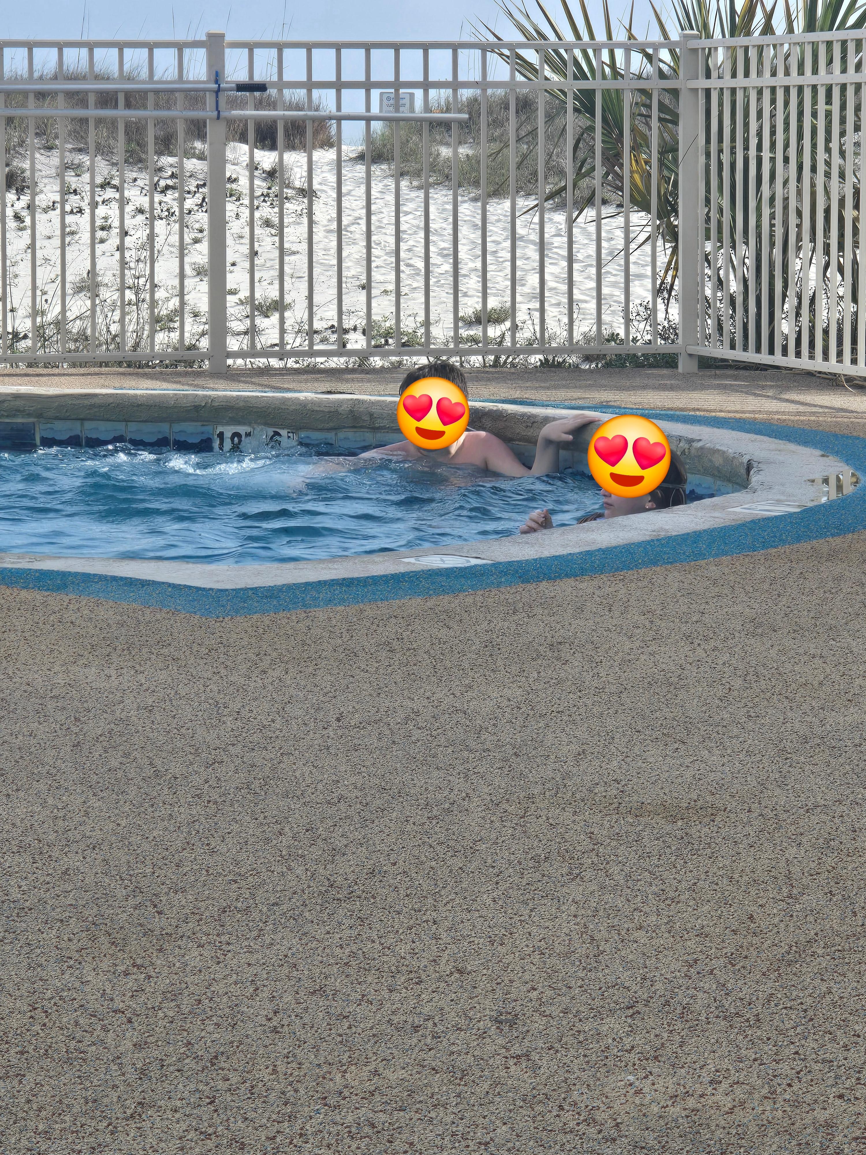 Enjoying the pool, though it was chilly! 💜