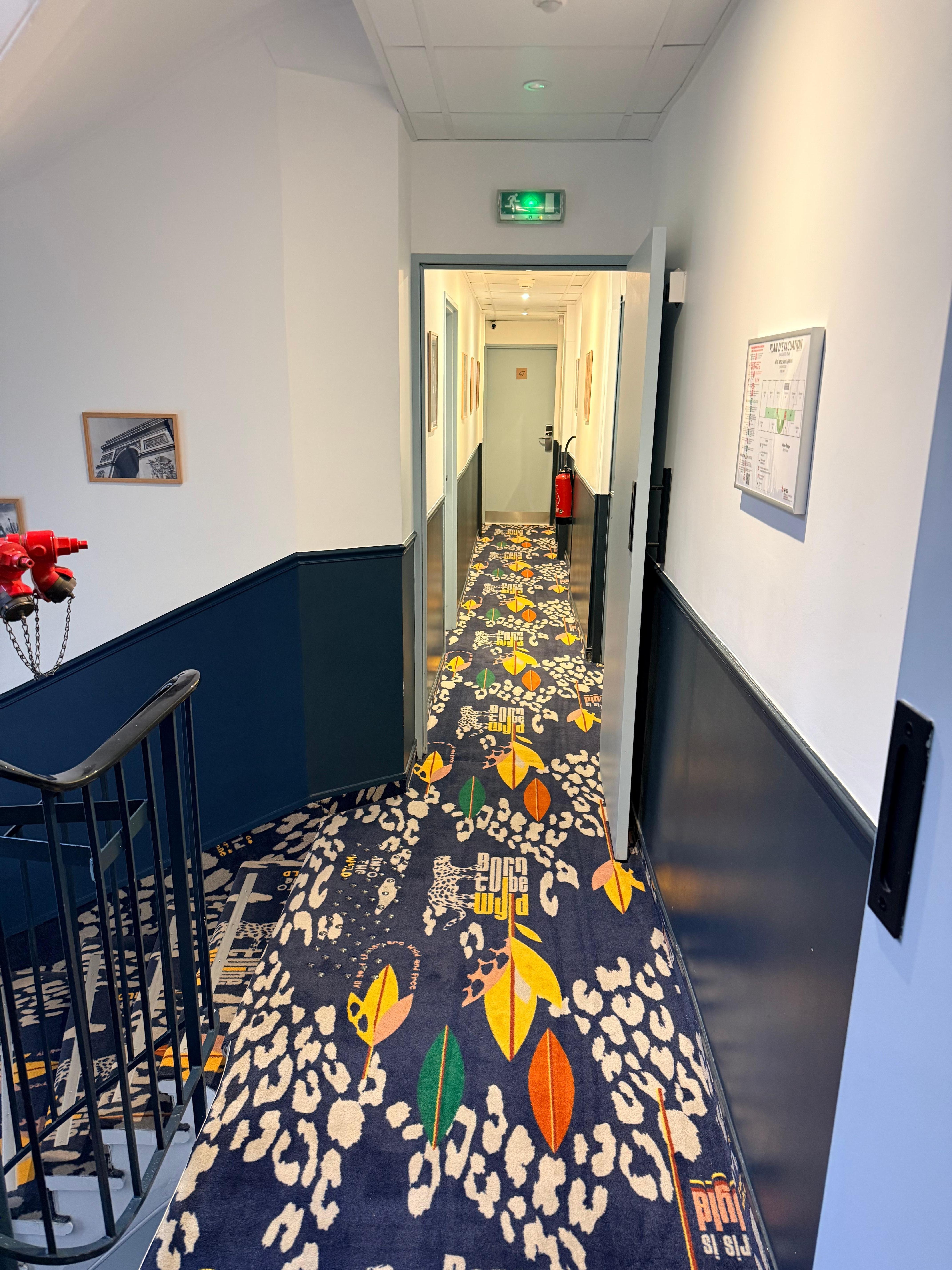 This is the hallway view from the elevator toward our room. 