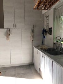 Dirty rags in kitchen area