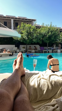 Lying on our private cabana