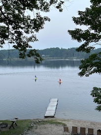 View from balcony of the boys paddle boarding