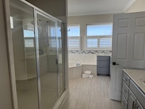 No privacy in bathroom view from other bedroom leading to bathroom.